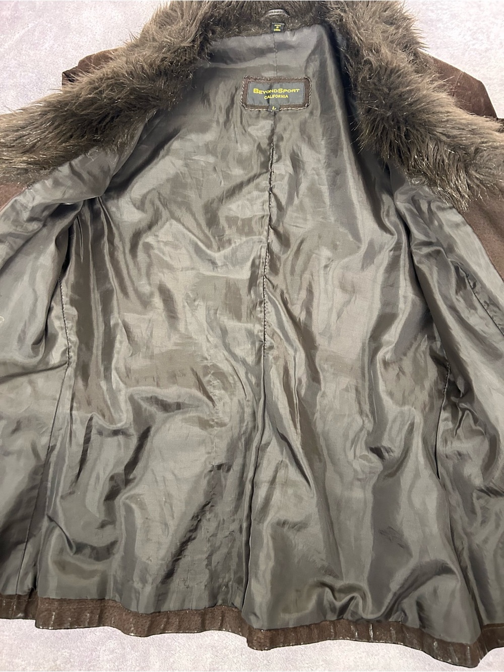 BeyondSport Brown Faux Fur Trim Belted Jacket Women’s L Y2K - Picture 16 of 16